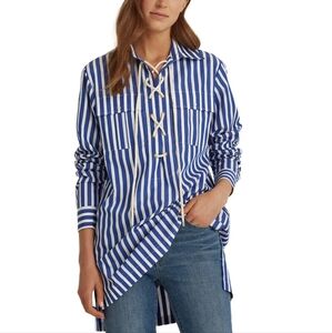 Lauren Ralph Lauren lace up top sailor blue white striped rope nautical tunic